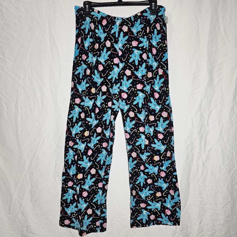 vintage y2k 2000s Blue black happy bunny felt pajama pants
